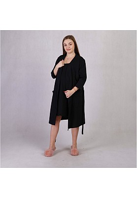 Теплый Халат и Ночная рубашка для беременных и кормящих Comfort  К365-91 Черный